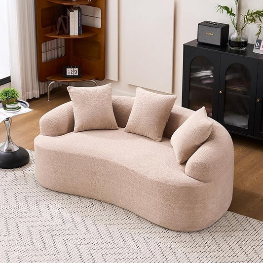 65 Curved Loveseat for Small SpacesBoneless Loveseat SofaWood Grain Chenille Fabric No Installation Requirement Curved Sofa Couch for ApartmentLiving RoomOffice (Apricot 65)