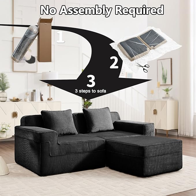 81.1 Corduroy Boneless Couch LoveseatModular Sectional Couch with Deep Seat Comfy Cloud Couch Sofa for Living Room BedroomNo Assembly Required