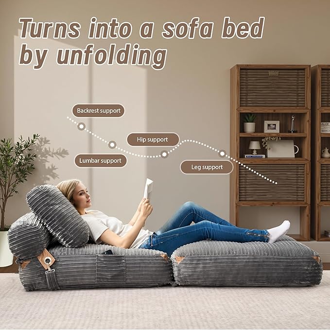 Folding Sofa Bed Convertible Sleeper Chair with Pillow Foldable Mattress Lounge Chair for Living Room Bedroom Portable Guest Bed Dark Grey