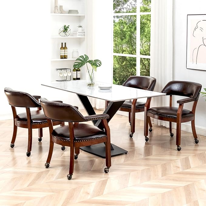 Convenience Concepts Take a Seat Dillon Rolling Armchair 25.25 - Traditional Accent with Wheels Transitional Swivel Desk or Table Chair for Office &amp Dining Room Espresso Vegan Leather