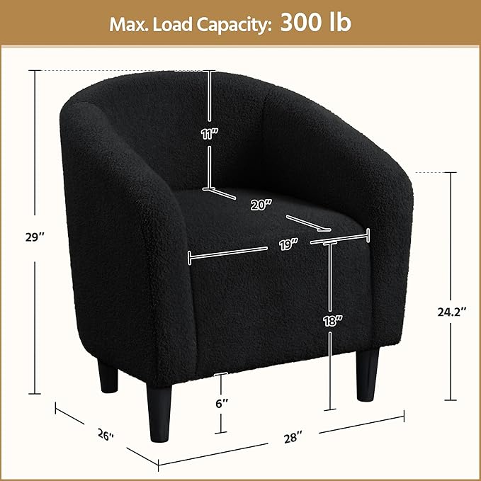 Yaheetech Accent Barrel Chair Boucle Fabric Club Chair Furry Sherpa Elegant Armchair with Cozy Soft Padded Suitable for Living Room Bedroom Reception Office Black