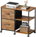 2-Drawer Fabric Lateral File Cabinet with Wheels Rolling Printer Stand with Open Storage Shelf for Home Office Rustic Brown