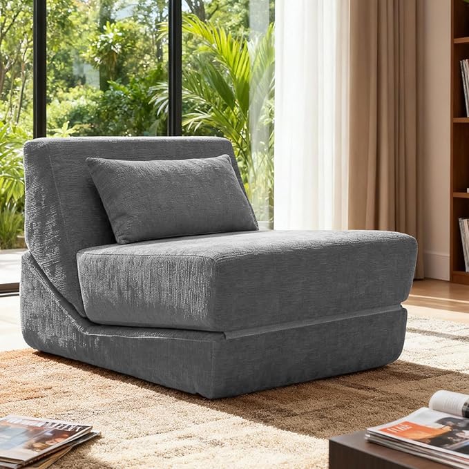 Chair Bed Sleeper for Adults Convertible Sleeper Chair Bed with Pillow 3 in 1 Folding Sofa Bed Chair Lounge with Back Support &amp Removable Washable Cover for Living Room Office (Grey) | Folding
