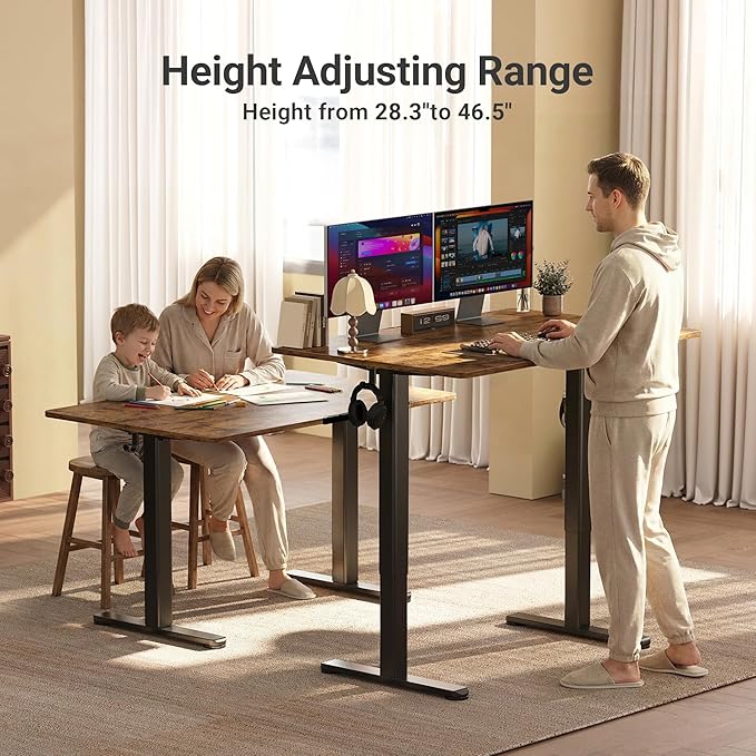Claiks Electric Standing Desk Adjustable Height Stand up Desk 24x48 Inches Sit Stand Home Office Desk with Splice Board Black Frame/Rustic Brown Top