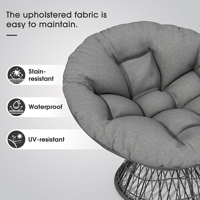 Oversized Papasan Chair with Adujusble Base Boho Reading Nook Chair with Thick Cushion for Adults Bedroom Living Room 360 Swivel (Grey 41.5)