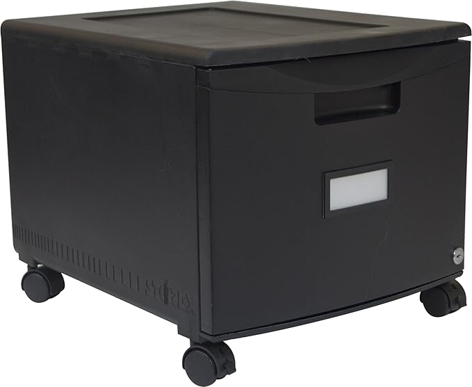 Storex Plastic One-Drawer File Cabinet – Locking Document Organizer with Casters for Home and Office Black 1-Pack (61264A01C)