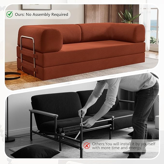 78.8 Convertible Sofa Bed 4-in-1 Folding Sleeper Couches Frameless SofaPull Out Couch Memory Foam Floor SofaNo Assembly Boneless Couch for Living Room