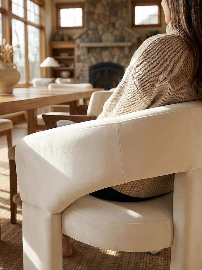 LukeAlon Modern Velvet Accent Chair Barrel Back Armchair Upholstered Lounge Chair for Living Room Bedroom Office Waiting Rooms Beige