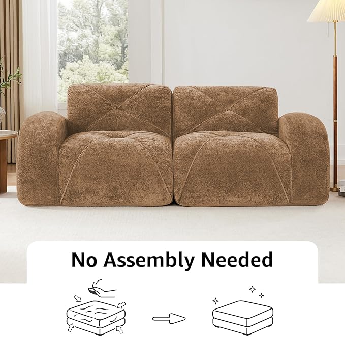 110.6'' Modular Sectional Couches for Living Room Modern Velvet Cozy Boneless Sofa No Assembly Required Comfy Couch Camel Cloud Boneless Couch in a Box Sofas para Sala