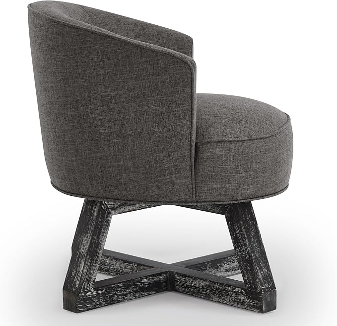 KEIKI Swivel Barrel Chair with Cross-Shaped Wooden BaseLinen Upholstered Lounge Accent Armchair Small Single Sofa Seating for Bedroom Office Living Room Dark Gray