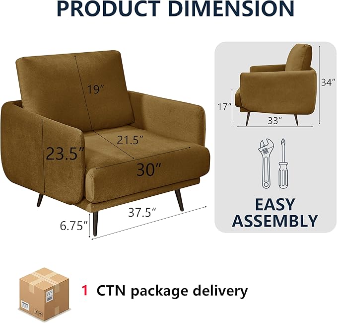 Oversized Accent Chair for Living Room Chairs Reading Arm Chair Comfy Modern Single Sofa Side Chairs with Metal Legs &amp Soft Cushion for Bedroom Waiting Room
