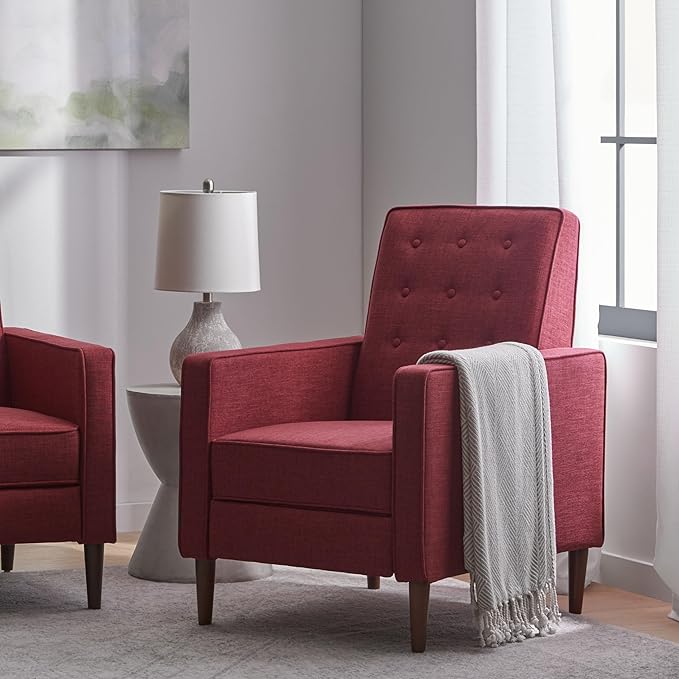 Mid-Century Fabric Rocker Recliner Chair with Tufted Design Adjustable Single Recliner Sofa with Thicker Seat Cushion with Pocket for Living Room Bedroom Apartment (Red Style1)
