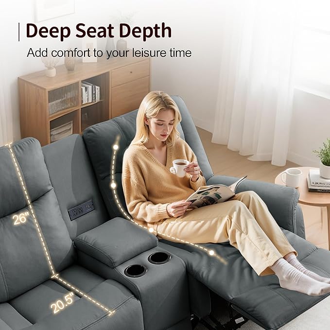 Loveseat Recliner Sofa Reclining Loveseat Couch Reclining Couch with Console USB Port US Outlets and Cup Holders 2-Seater Sofa for Living Room