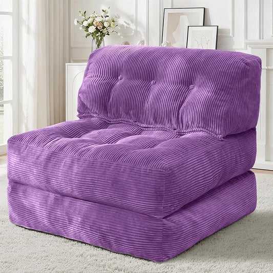 HABUTWAY Folding Sofa Bed Convertible Sleeper Chair Bed with Pillow &amp Handle Foldable Mattress with Back Support Portable Single Couch Comfy Floor Sofa Lounge for Living Room Bedroom(Dark Purp