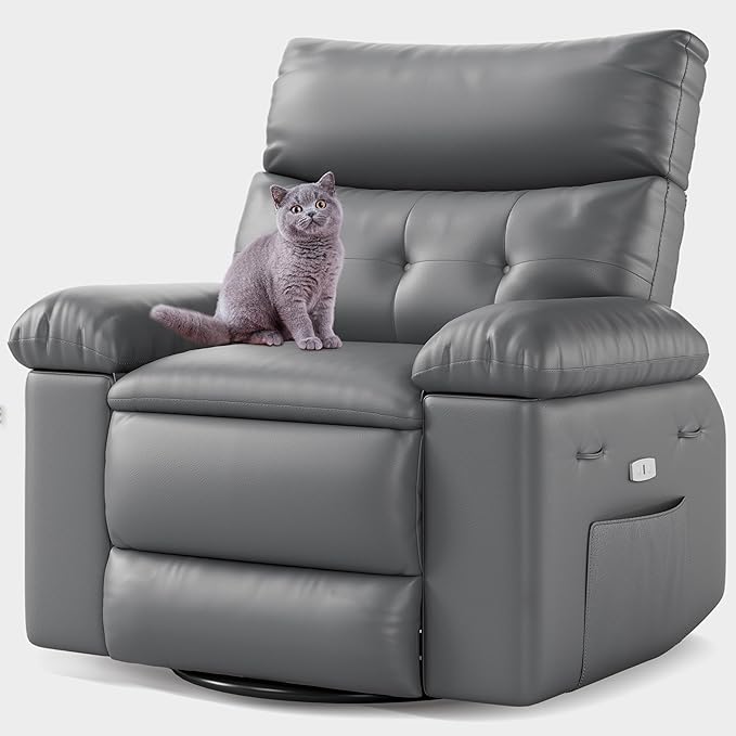 27'' Oversized Rocker Recliner Chair PU Leather 360° Manual Rocker Swivel Recliner for Adults Lazy Chair with 1.5X Sponge Comfort Arm and Back for Living Room Bedroom