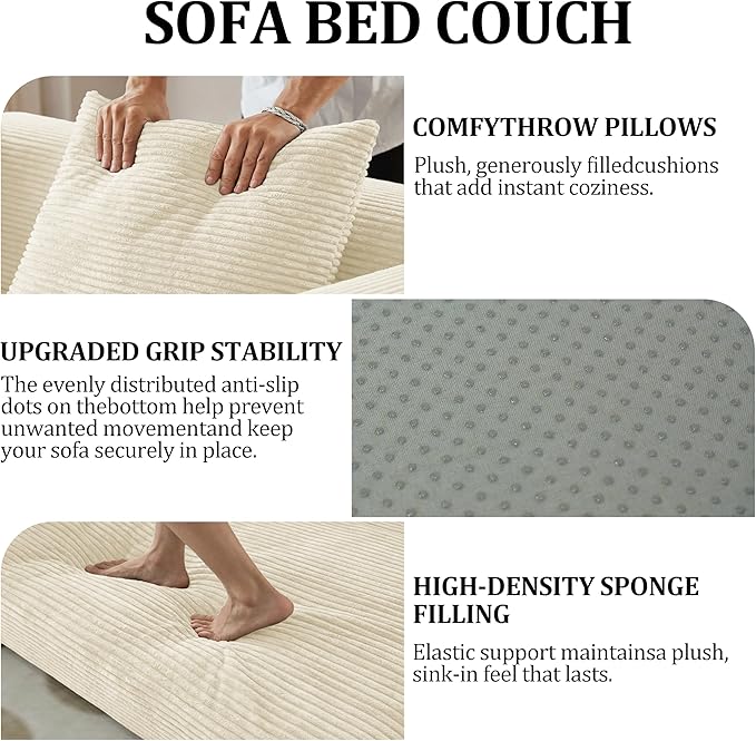 HouseMila 53.15 Convertible Sofa Bed4-in-1 Futon Sofa Bed Modular Loveseat Sleeper Folding Pull Out Couch with Pillows No Assembly Required Boneless Couch for Living Room Bedroom Guest RoomBeige