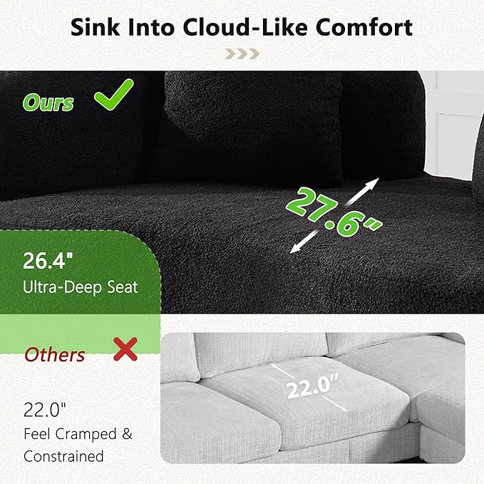 66.93 Inch Curved Loveseat Sofa with High - Density Foam Cushion Full Compression Modular 2-Seater Couch No Assembly Required for Small Spaces &amp Living Room Pure Black