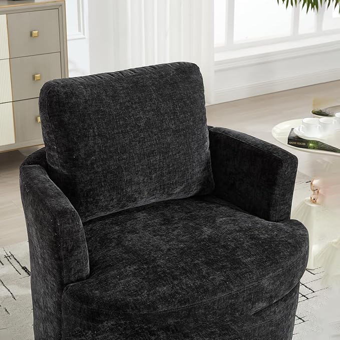 360° Swivel Accent Armchair Chair Swivel Black Round Barrel Chair Upholstered Chenille Accent Chairs for Living Room Bedroom Reading
