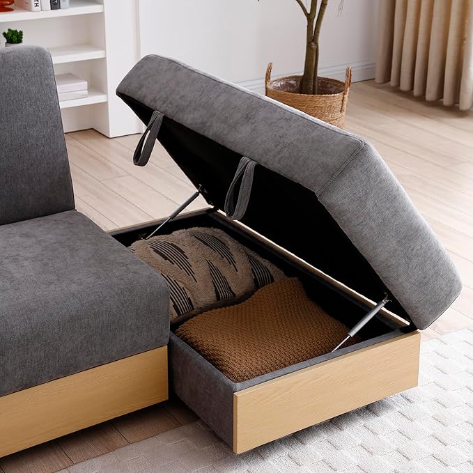 KEIKI Multi-Functional Sofa Sleeper with Storage Ottoman and Two Pull Out Drawer Fold Out Couch Bed with Side Storage Rack and Drop Down Table with 2 Cup Holders
