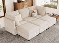 Belffin Modular Sectional Sleeper Sofa with Storage Seat 6 Seat Sectional Sleeper Sofa Bed Corduroy Convertible Sectional Couch with Reversible Chaise Beige Modular Couch for Living Room