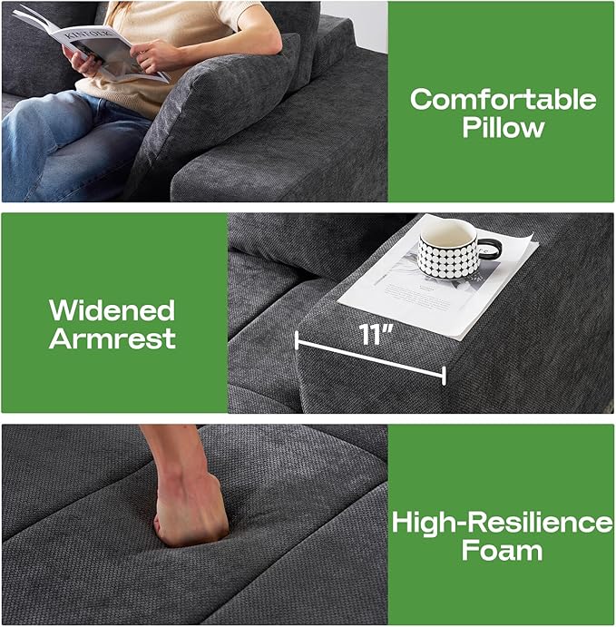 Cloud Modular Sectional Sofa Chenille Upholstered L-Shape Boneless Couch with Right Facing Chaise Sturdy Frame &amp Soft Deep Seat CushionsSectional Couch for Living Room No Assembly Grey