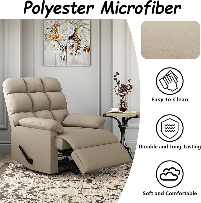 Relaxing Lazy Boy Recliner Chair for AdultsSmall Recliners for Small SpacesManual Recliner Chair for BedroomRelaxing Reclining Chair with Backrest &amp Footrest for Living RoomOverstuffed (Khaki)