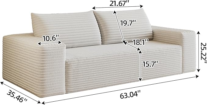 63 Modern Corduroy Loveseat Couch Soft Boneless Small Sofa White Upholstered Mini Sofa Couches for Small SpaceLiving Room Bedroom Office Dorm Studio Apartment Love Seat Couche (White-)