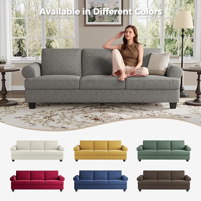 91 Inch Lawson Sofa with Extra Deep Seats Oversize Mid-Century 3-Seat Sofa Couch for Living Room Apartment Lounge Light Gray