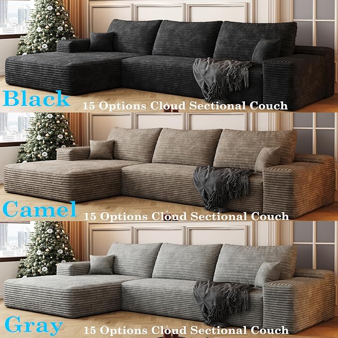135 Boneless Cloud Modular Sectional Sofa 1 Ottoman – U-Shape Corduroy CouchSpacious Deep Seating No Assembly Ideal for Family Living RoomsGrey