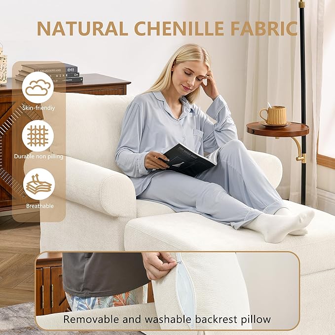 35.82 Accent Chair with Ottoman SetUpholstered Living Room Chairs for Reading Chair with Chaise Lounge Chairs Indoor Comfortable Armchair for Bedroom (Beige 35.82)