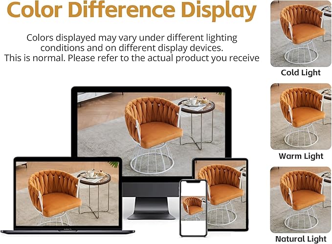 Mistpeople Swivel Weave Accent Chair Velour Upholstered Modern Chair with Woven Tufted Backrest for Living Room Bedroom Vanity Orange