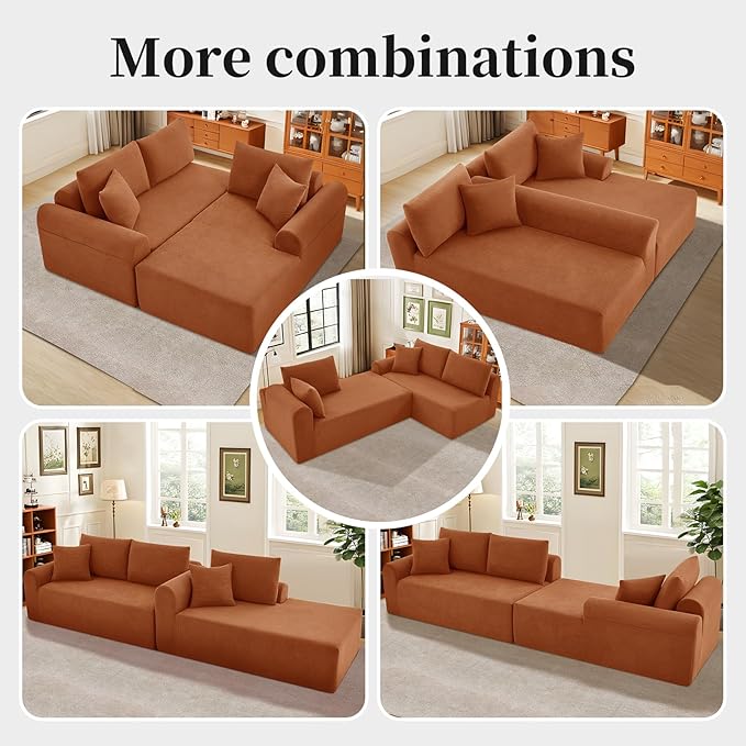 Modular Sectional Couch in a Box 103 L Shaped Boneless Cloud Couch with Deep Seat Convertible Sofa Bed for Living Room Bedroom Apartments No Assembly Required Orange Left Facing Chaise