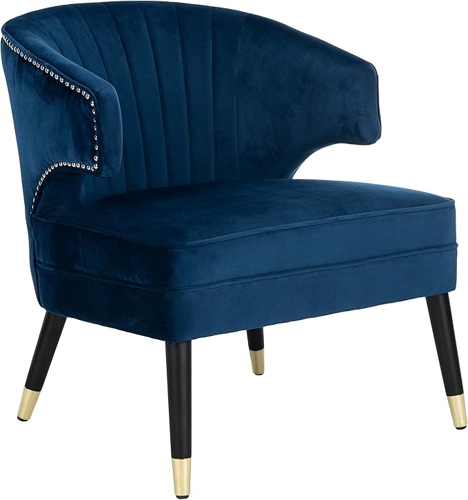 Safavieh Home Stazia Retro Glam Navy Velvet and Black Wingback Accent Chair
