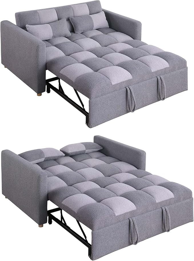 Loveseat Sleeper Sofa Bed Pull Out Couch with Adjustable Backrest and Soft Fabric Deal for Living Room and Small Spaces Grey