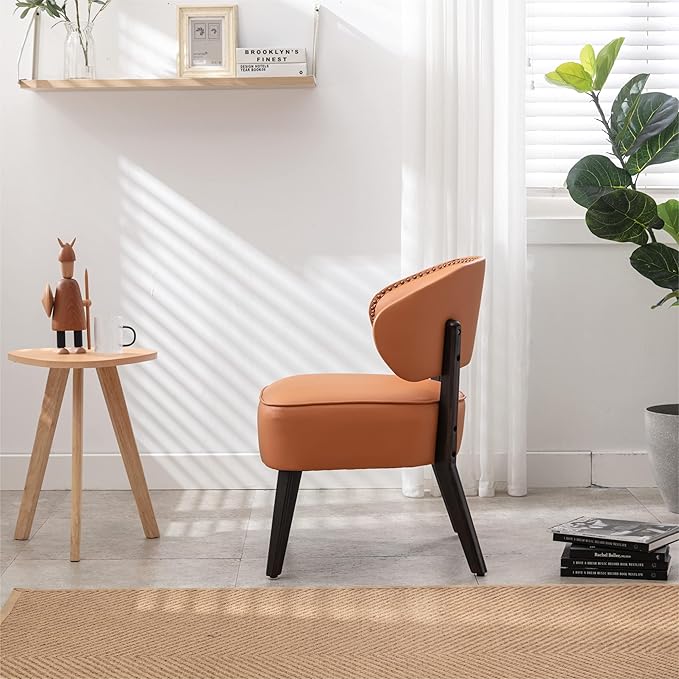 Modern PU Leather Upholstery Chair Living Room Leisure Sofa ChairArmless Reading Chair for Living Room Bedroom Waiting Room with Rivet Trimfor Bedroom Home ReceptionOrange