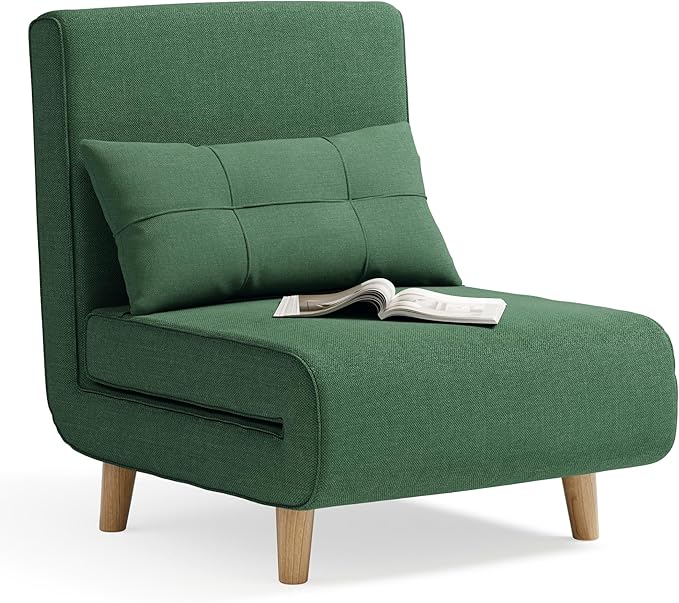Aiho 3-in-1 Convertible Sleeper Chair BedFuton Chair with 6-Level Adjustable Backrest for Apartment Bedroom OfficeGreen