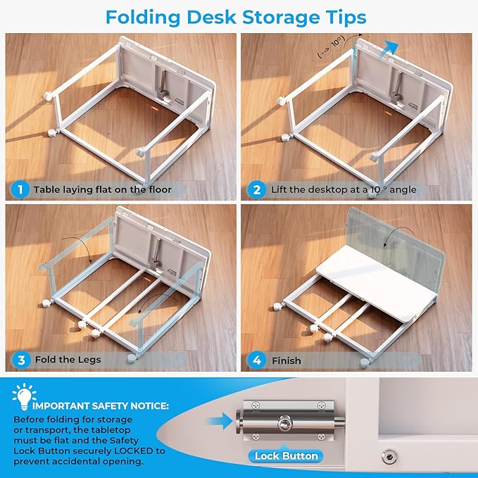 GreenForest Folding Desk with Adjustable Tiltable Desktop 0-90° 31.5 inch Small Drafting Table with Wheels Foldable Craft Table for Drawing Reading Writing Laptop Work White