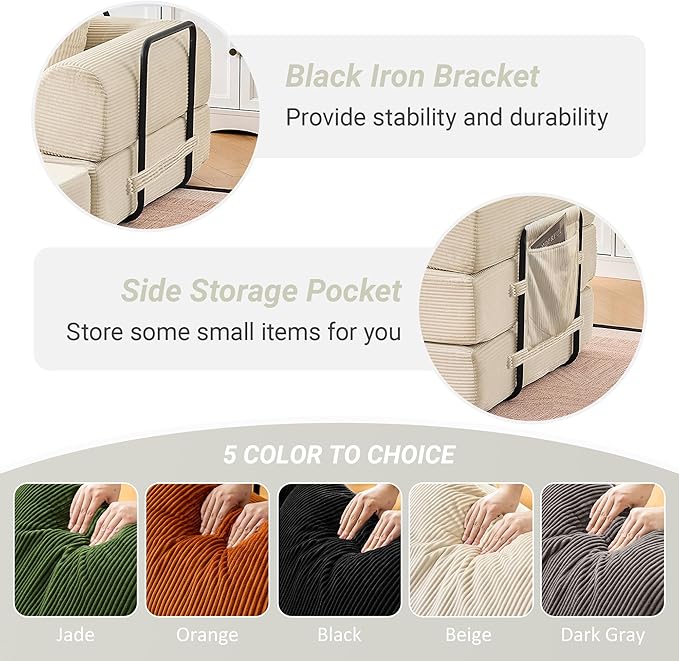 Convertible Sleeper Sofa Bed 78.7 Folding Floor Sofa Mattress Couch with Pillows Corduroy Futon Boneless Couch Lounge Loveseat with Pull Out Bed Beige