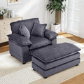 Oversized Chaise Lounge Indoor 56.3 Big Comfy Modern Sleeper with Removable Ottoman Wide Armrest and 2 Pillows Corduroy Couch with Deep Seat Lounge Chair for Living Room Reading Bedroom (Grey)