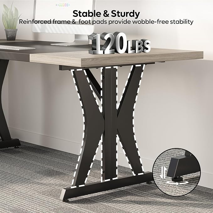 Bestier 70 Inch Large Executive Desk Modern Simple Computer Office Desk with Thickened Desktop Wood Metal Conference Room Table for Home Office Business &amp Writing Grey