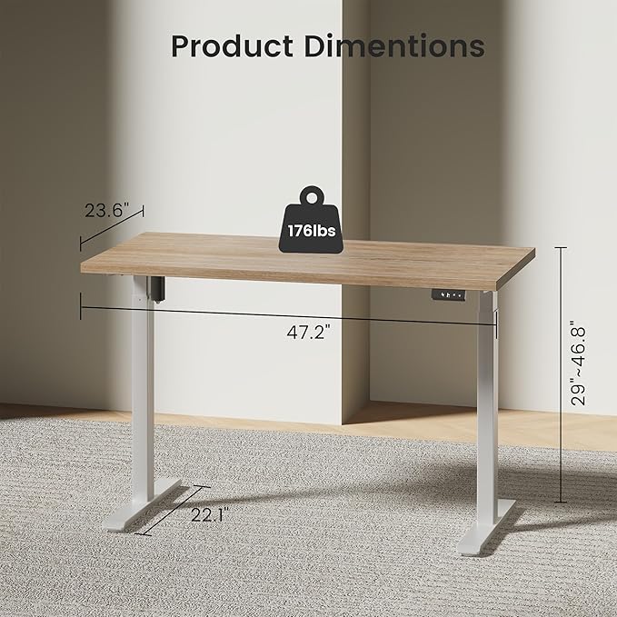 Electric Standing Desk with 2-Drawer File Cabinet Adjustable Height Executive Desk Home Office Workstation with A Engineered Wood 1.18 Solid Desktop Built-in Outlets White Walnut