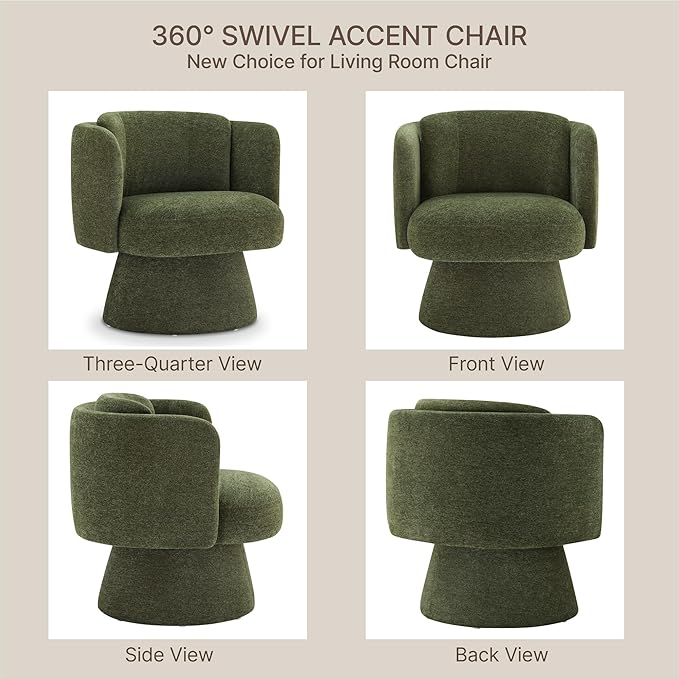 Swivel Barrel Chair360° Accent Chairs with Round BackrestUpholstered Lounge Chair for VanityLiving RoomBedroomReading NookGreen