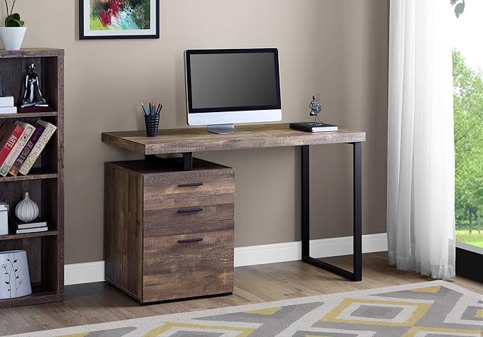 Computer Desk Home Office Laptop Left Right Set-up Storage Drawers 48 l Work Brown Laminate Black Metal Contemporary Modern