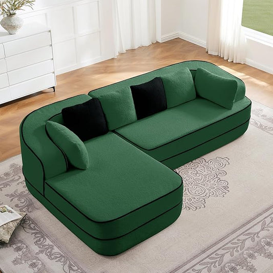 KEIKI 2Seat Modular Boneless Sectional Velvet Sofa Couch with Chaise for Garden Home Bedroom Studio Style Conscious Nature Lovers Luxurious Elegant Sophisticated Refined Quality Design Green
