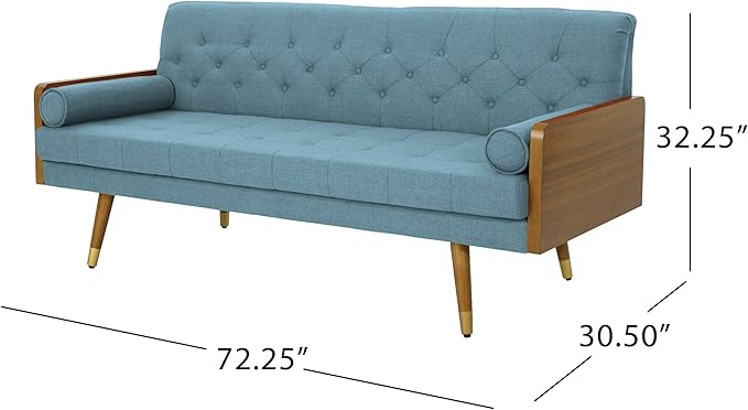 Christopher Knight Home Aidan Mid Century Modern Tufted Fabric Sofa Blue