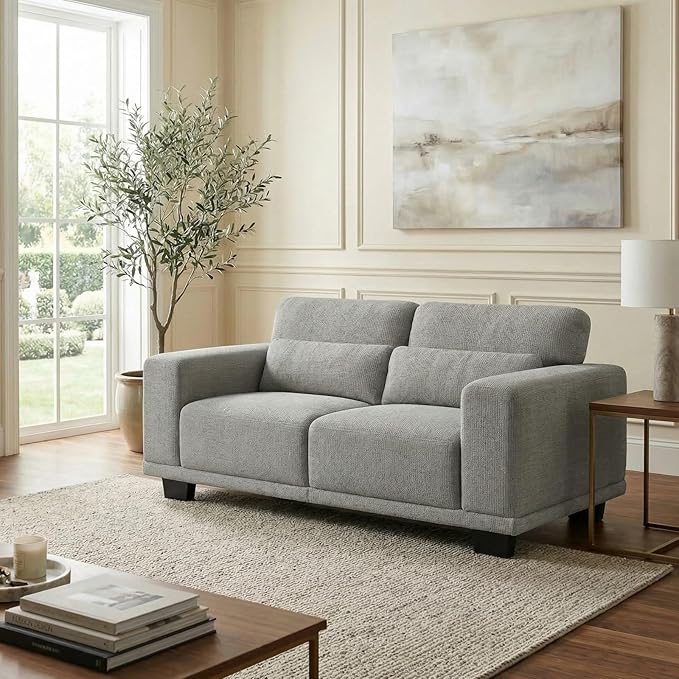 Marsail 2-Seater Modern Sofa 65 Loveseat Couch with Wide Armrests &amp Deep Cushions Linen Sofas with Removable Washable Covers for Living Room Grey