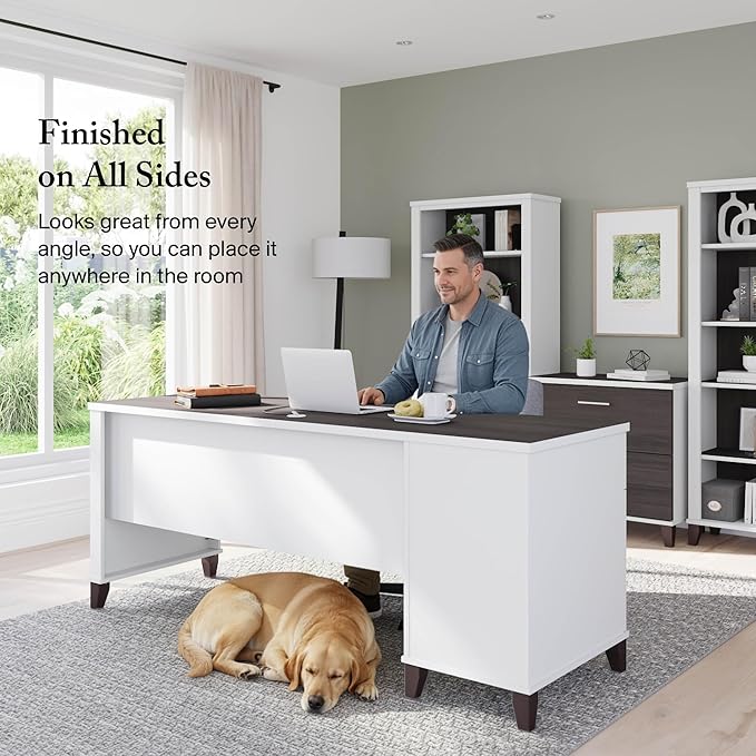 Bush Home 72-inch Home Office Desk with Drawers Large Computer Table for Personal Workspace Somerset Collection White and Storm Gray
