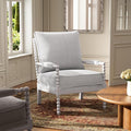Morden Fort Linen Fabric Spindle Accent Chair with Wood Frame French Style Accent Chairs with Padded Spring Seat and Armrest Pads Brushed Base for Living Room Bedroom Farmhouse Office Balcony