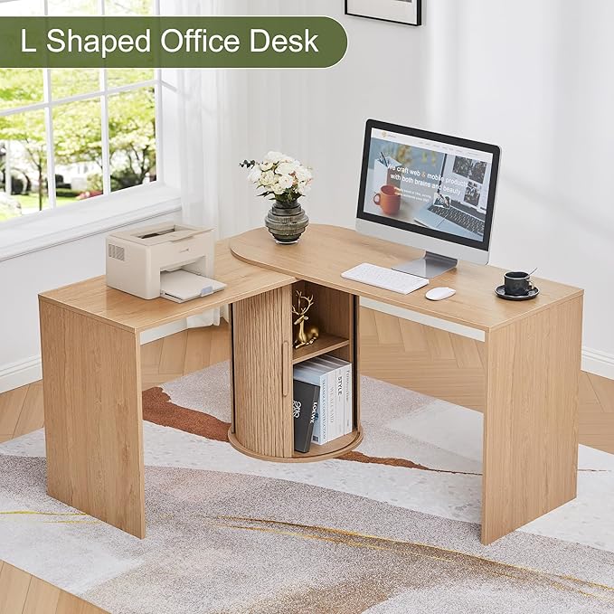 Home Office Desk L Shaped 51-Inch Small Space Modern Office Computer PC Desk with Storage File Cabinet and Reversible Tabletop Corner Work Table for ExecutiveStudyWriting - Natural