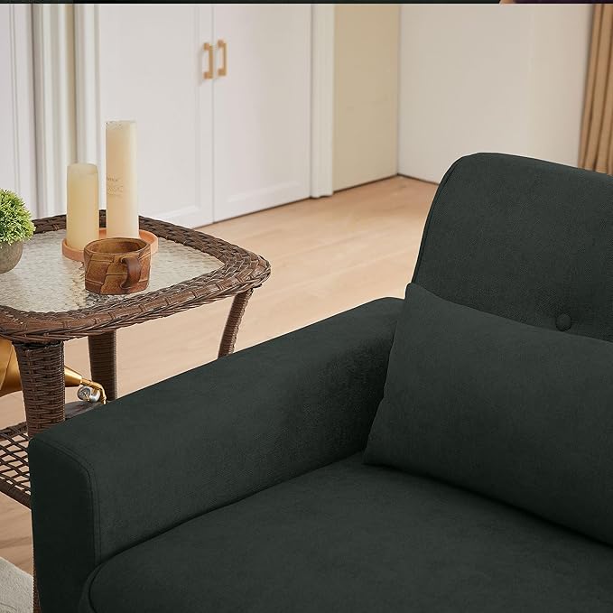 Loveseat Sofa Couch with Two Throw Pillows Mid Century Modern 2 Seat Love Seat Couches for Living Room Linen Fabric 48 (Black)